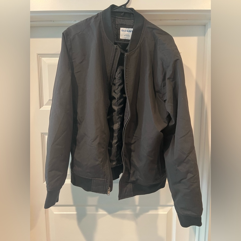 Old Navy Black Bomber Jacket with Ribbed Collar and Cuffs